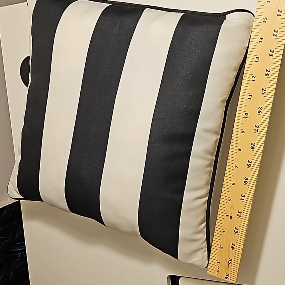 Black & White Palm Leaf/Striped Patio Pillow - Picture 3 of 5